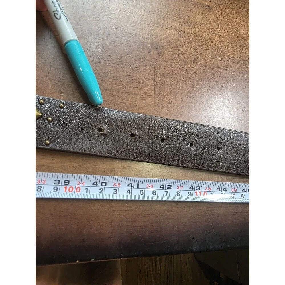 Studded Rhinestone Faux Leather Belt Brass Hardware Brown